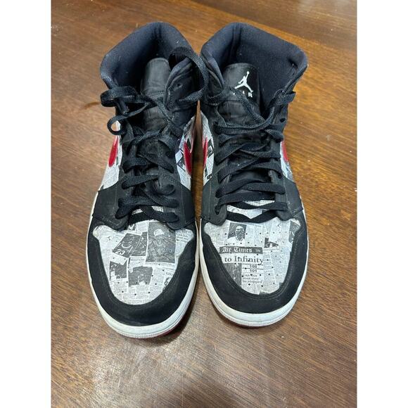 Nike Air Jordan 1 High Top Sneakers Men 10 Newspaper Air Times Basketball Baller - Picture 9 of 10